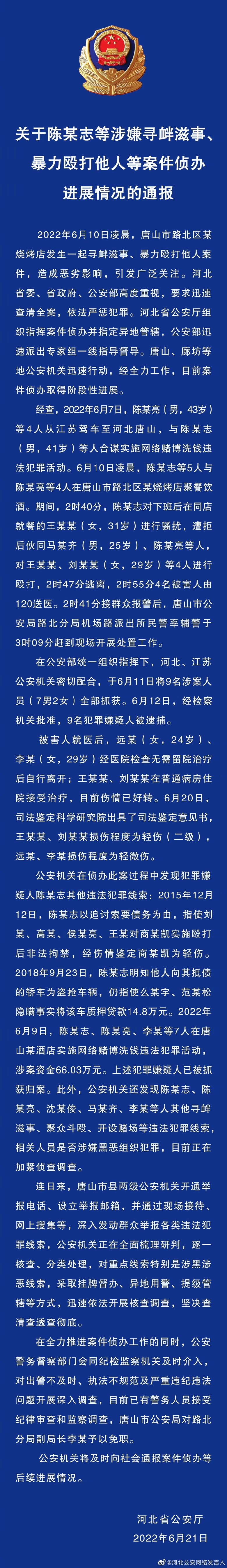 關(guān)于陳某志等涉嫌尋釁滋事、暴力毆打他人等案件偵辦進(jìn)展情況的通報