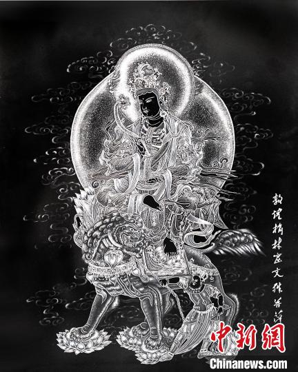 圖為朱增平創(chuàng)作的鍥金畫(huà)《敦煌榆林窟文殊菩薩》。(資料圖) 受訪(fǎng)者供圖