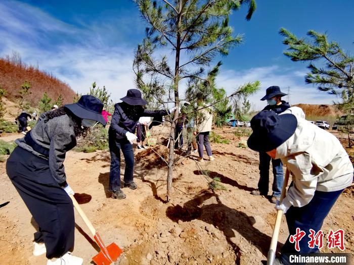 圖為西寧市城東區(qū)干部職工參加義務(wù)植樹(shù)?！?zhí)砀?攝