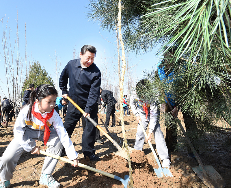 2015年4月3日，習(xí)近平總書記同大家一起植樹。