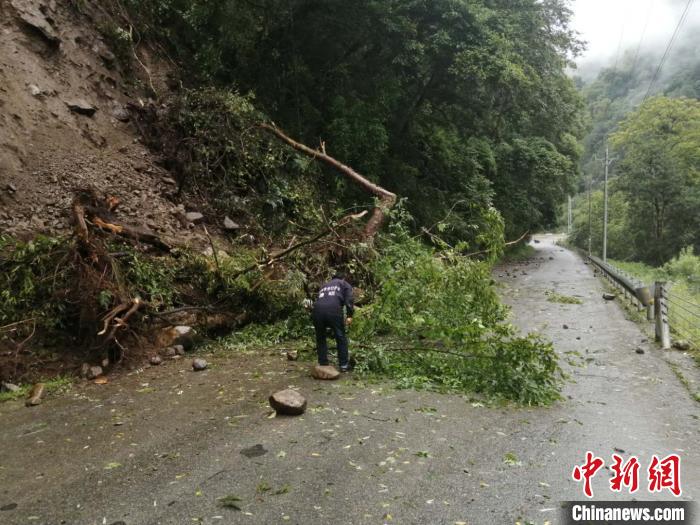 圖為7月21日，G318線川藏公路林芝巴宜區(qū)至波密縣路段發(fā)生落石。林芝市巴宜區(qū)公安局 供圖